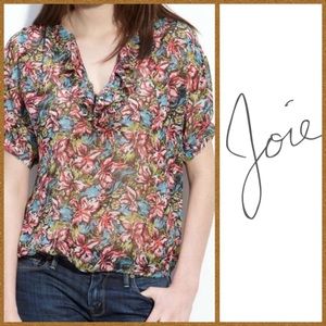 EUC | Joie Floral Ruffle Sheer Silk Blouse!!